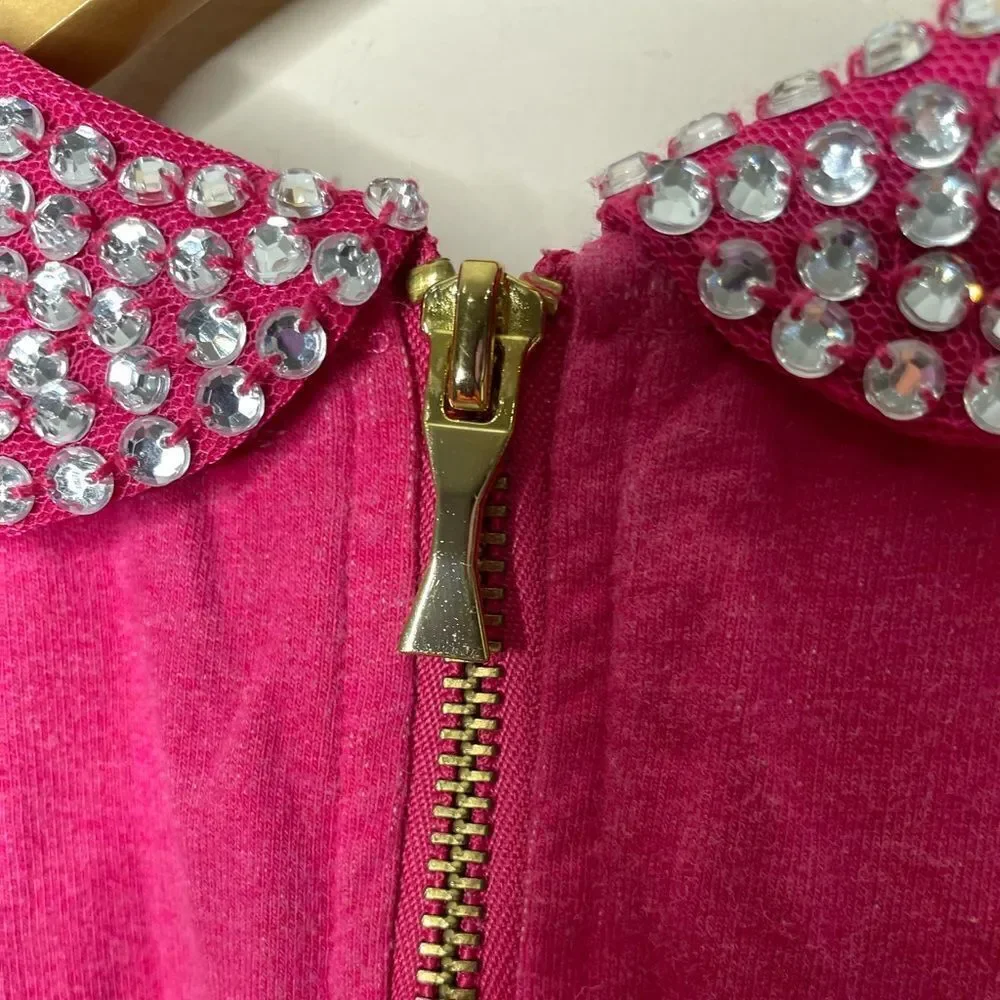 Kate Spade Girls Rhinestone Embellished Collar Pink Sweater